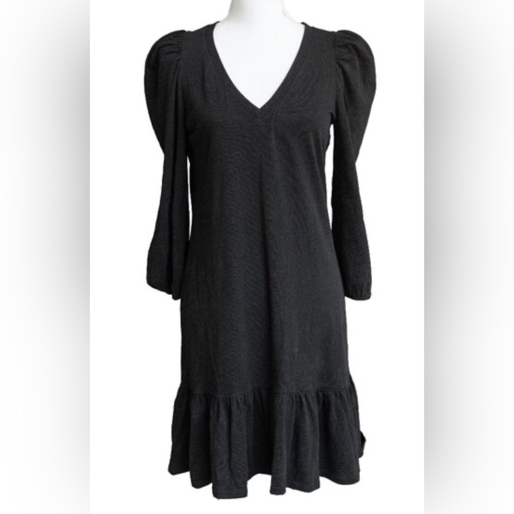Nation LTD Black Puff Sleeve Dress with Ruffle Hem